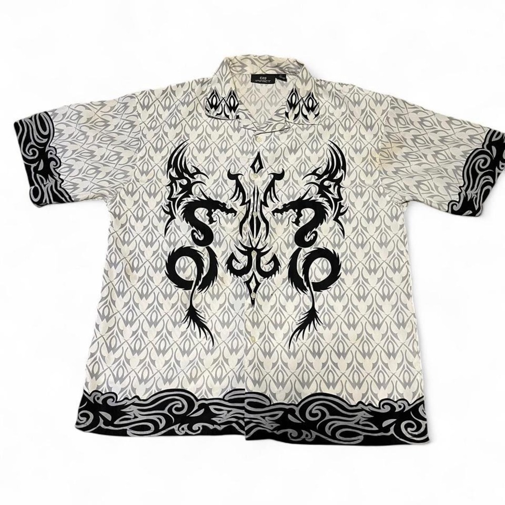 y2k tribal dragon button up